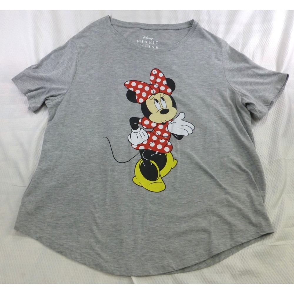 Disney Minnie Mouse Womens Plus Size 2X Gray T-Shirt Graphic Short Sleeve Tee